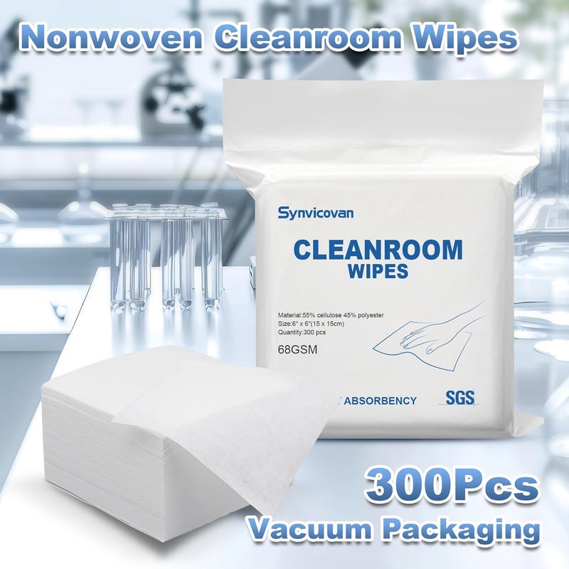 Synvicovan Cleanroom Wipes 6"x6" (300 Pcs, Cellulose/Polyester Blend, Grade A, 68GSM) Lint Free Wipes for Laboratory, Electronics, Pharmaceutical,Printing,Automotives and Semiconductor Industries - Image 2